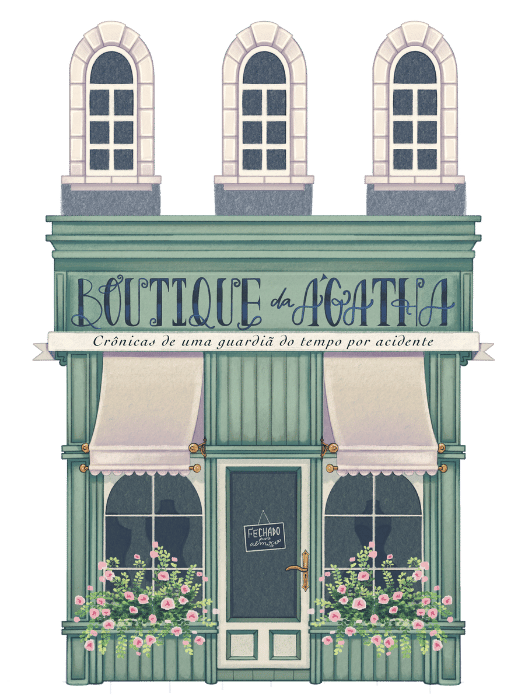 Capa oficial do livro Boutique da Agatha - Crônicas de uma guardiã do tempo por acidente.